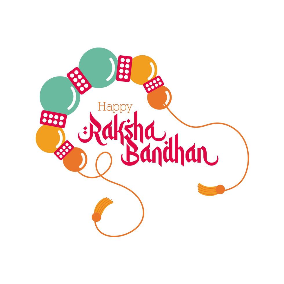 happy raksha bandhan wristband with balls flat style vector