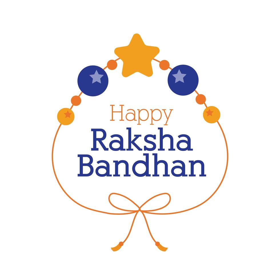 feliz pulsera raksha bandhan con bolas y estrella estilo plano vector