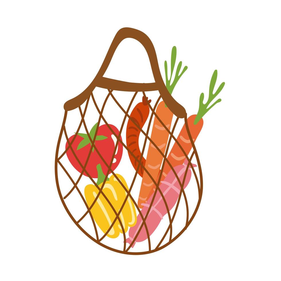 groceries in net bag free form style vector