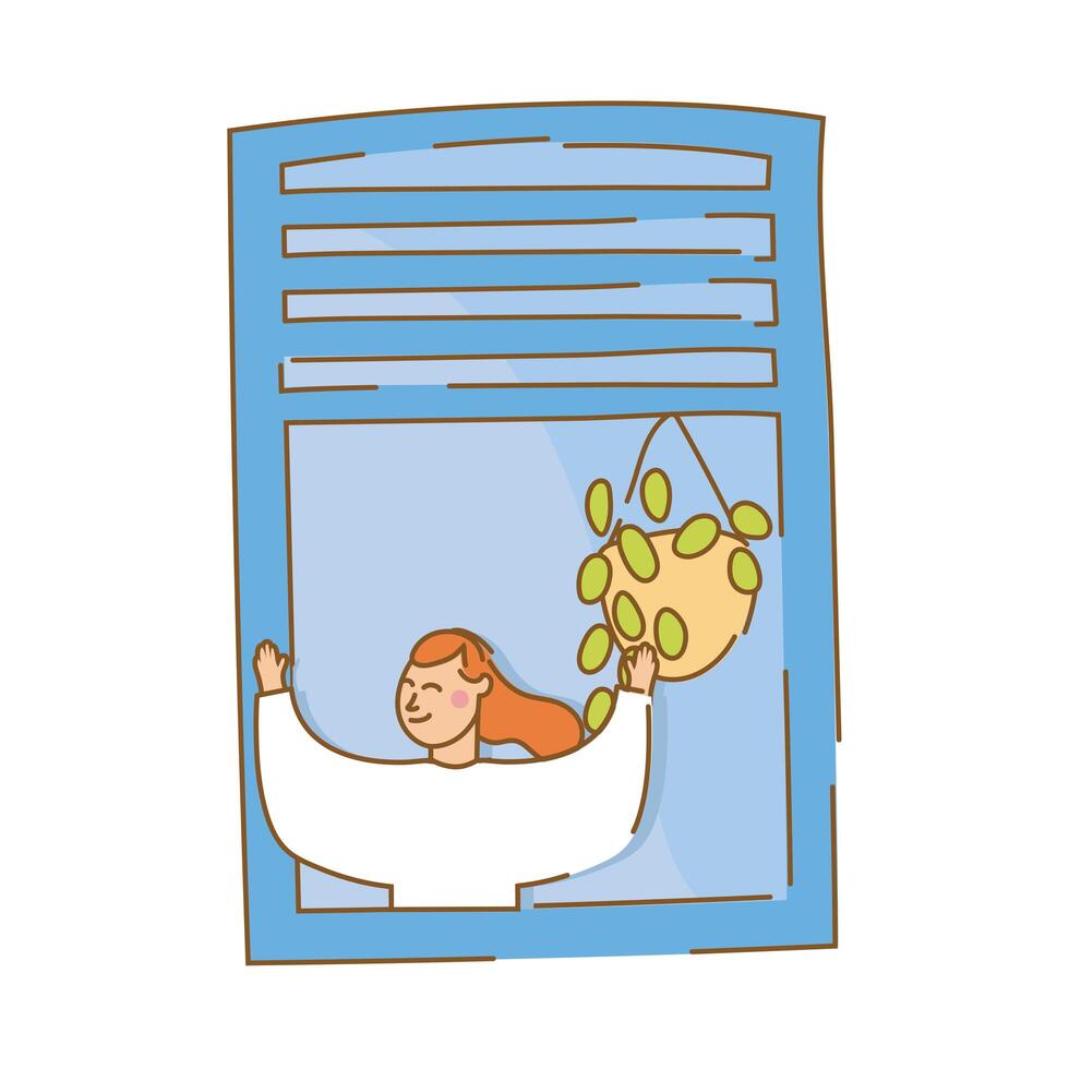 woman in apartment window for quarantine free form style vector