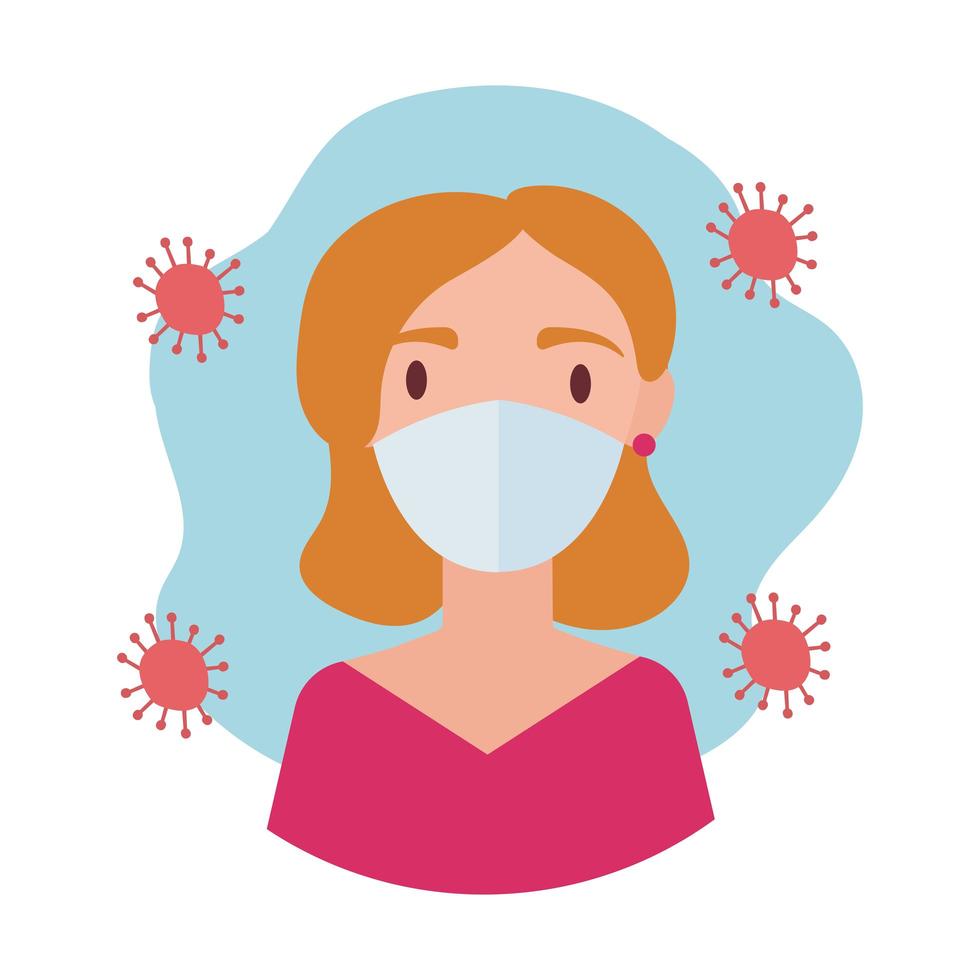 blond woman wearing medical mask block style vector