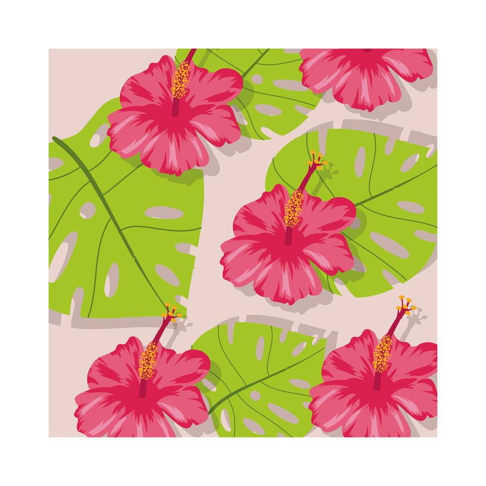 fondo de patrón tropical de plantas de flores rosadas vector