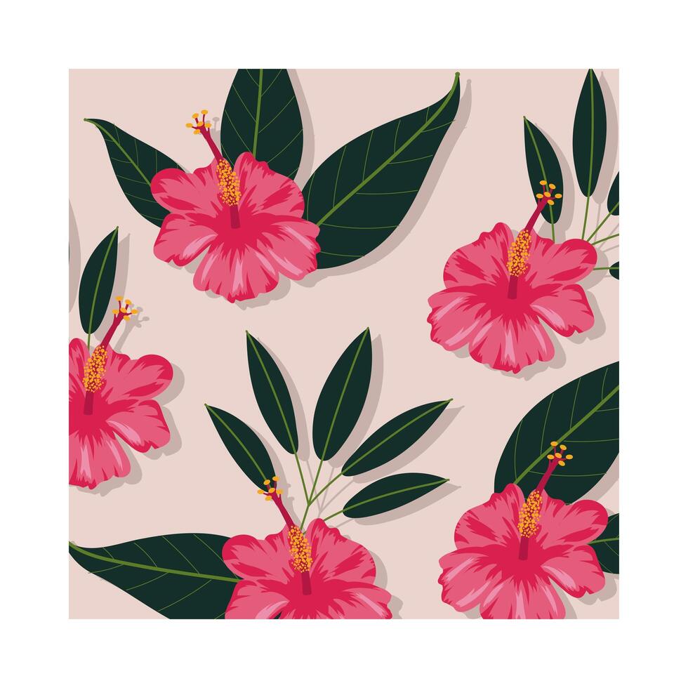 pink flowers plants tropical pattern background vector