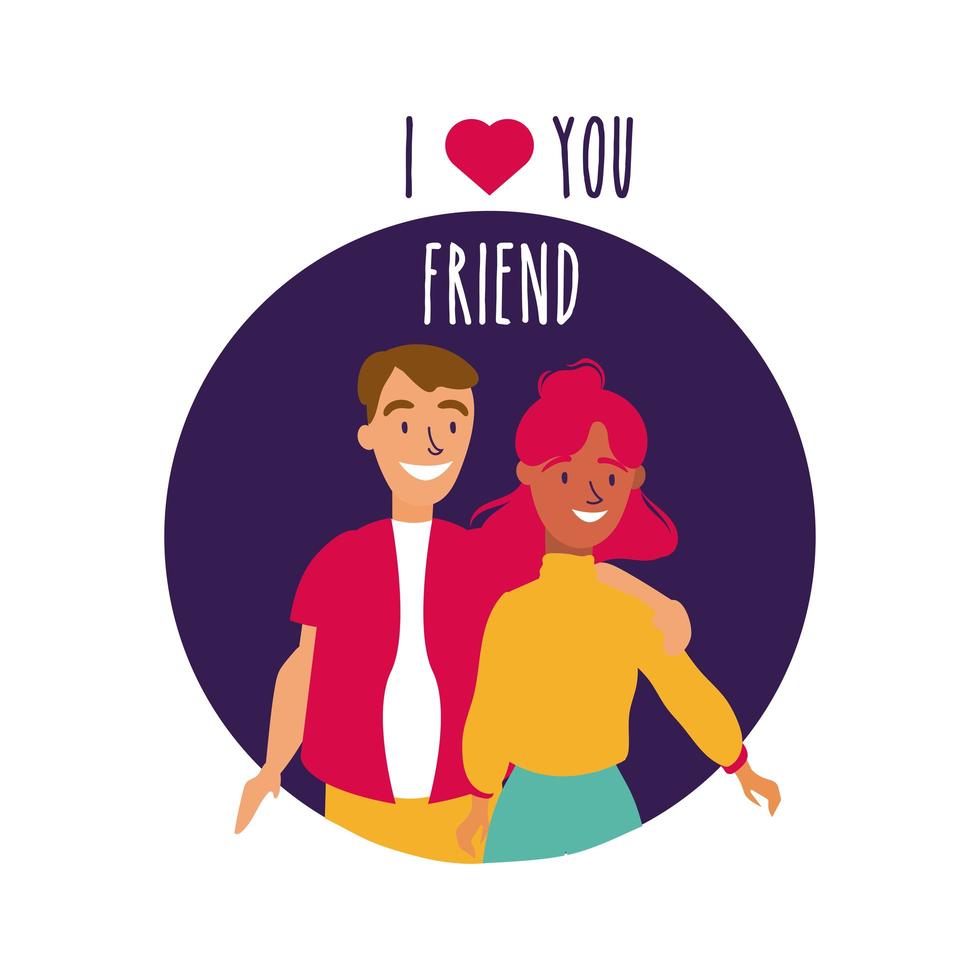 happy friendship day celebration with couple pastel hand draw style vector