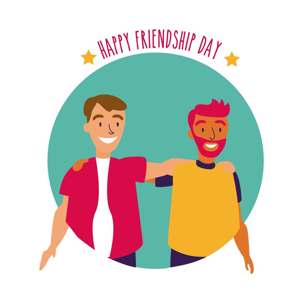 happy friendship day celebration with men couple pastel hand draw style vector