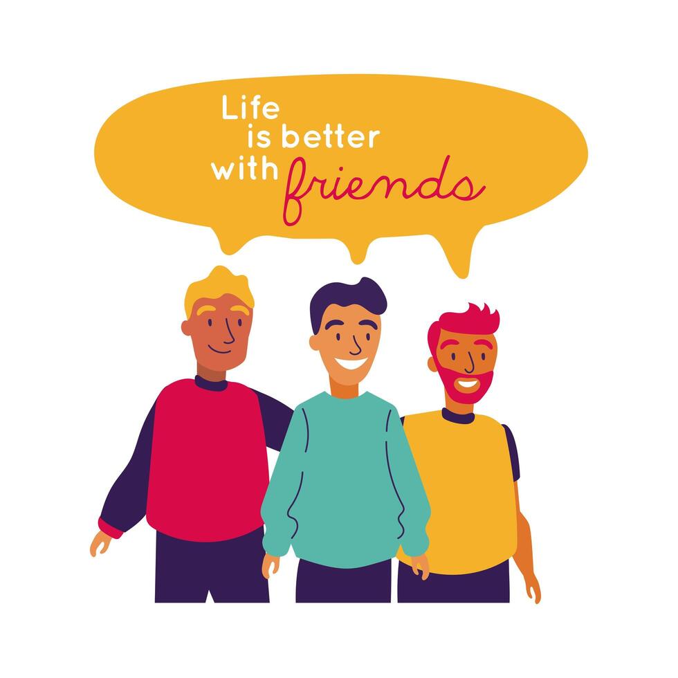 happy friendship day celebration with men group pastel hand draw style vector