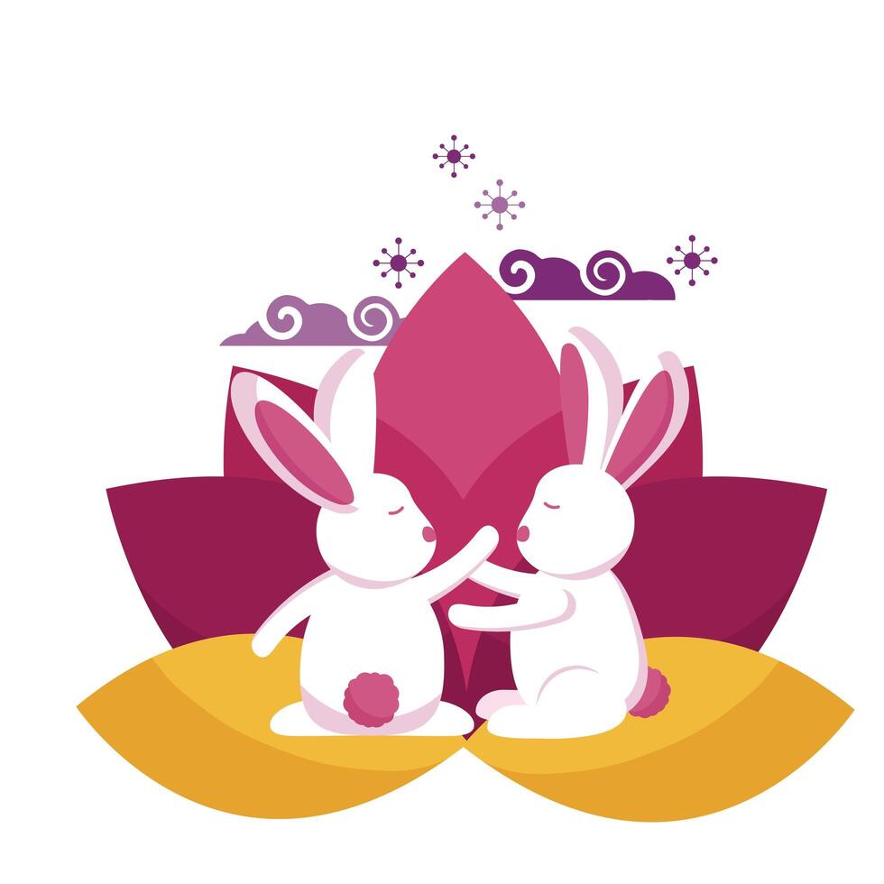 Rabbits of mid autumn festival vector design