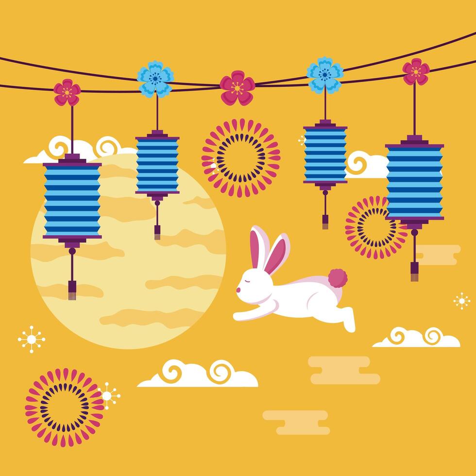 Rabbit of mid autumn festival vector design