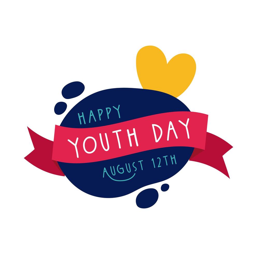 happy youth day lettering with ribbon frame flat style vector
