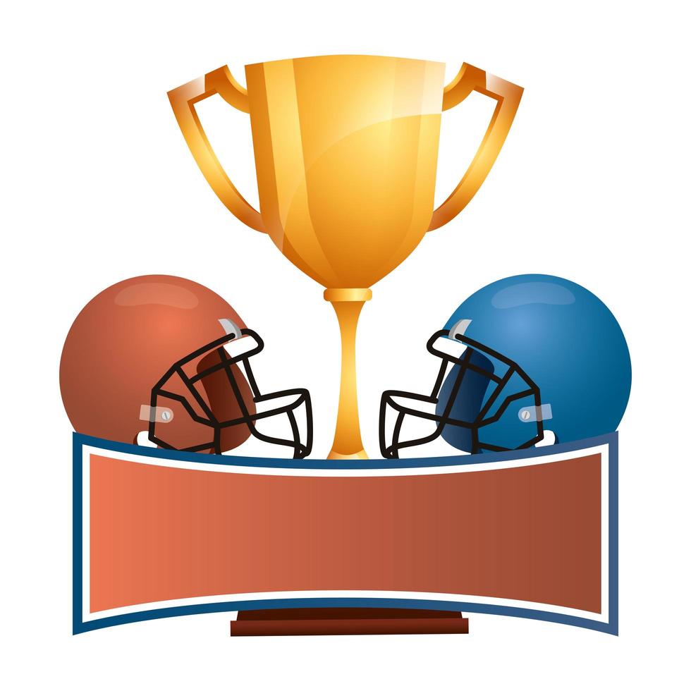 american football sport helmets with trophy cup vector