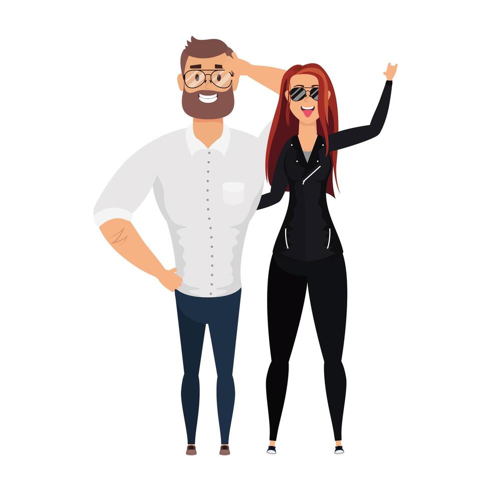 young bearded man with rude woman characters vector