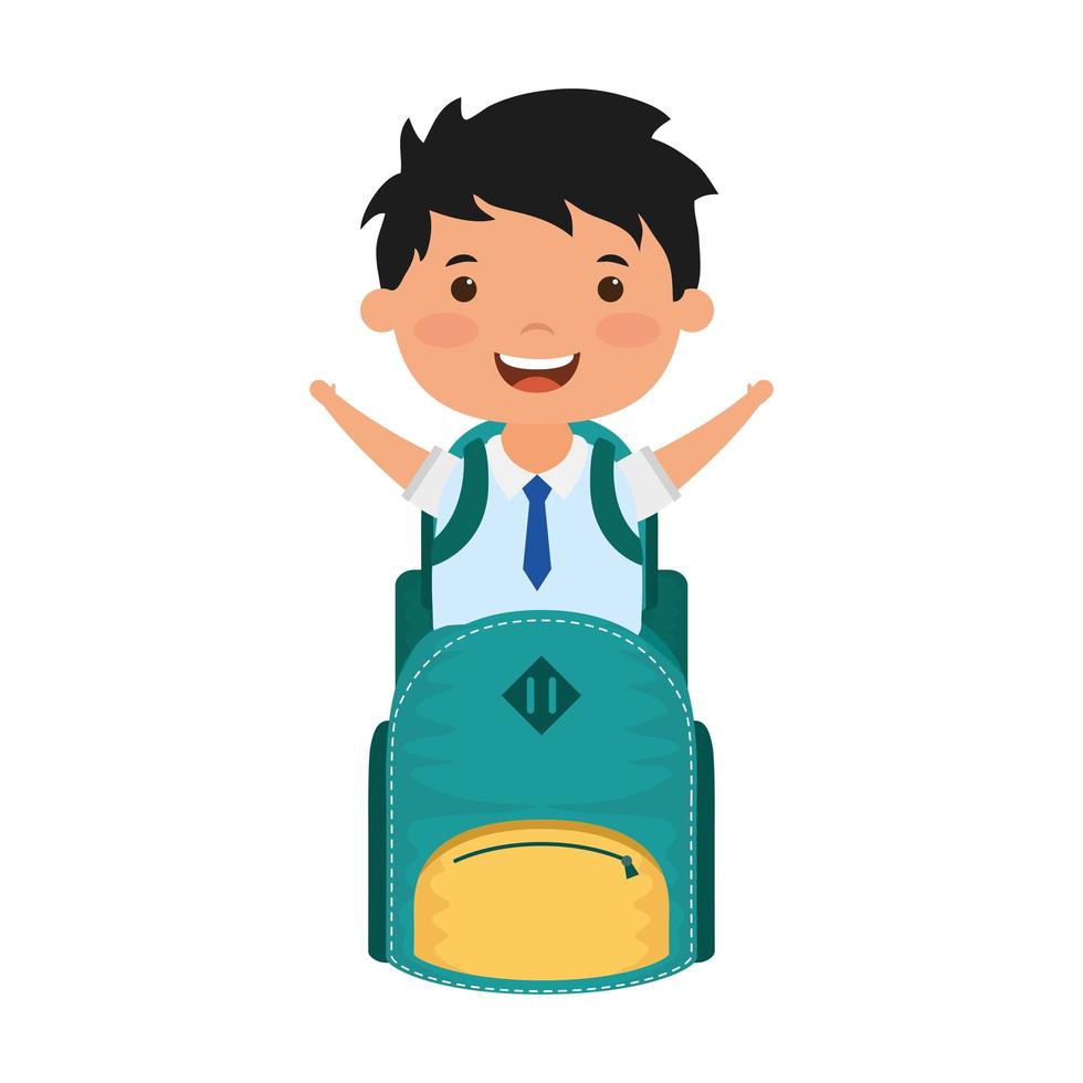 cute little student boy with schoolbag vector