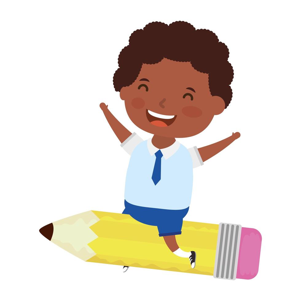 cute little black student sitting on pencil vector