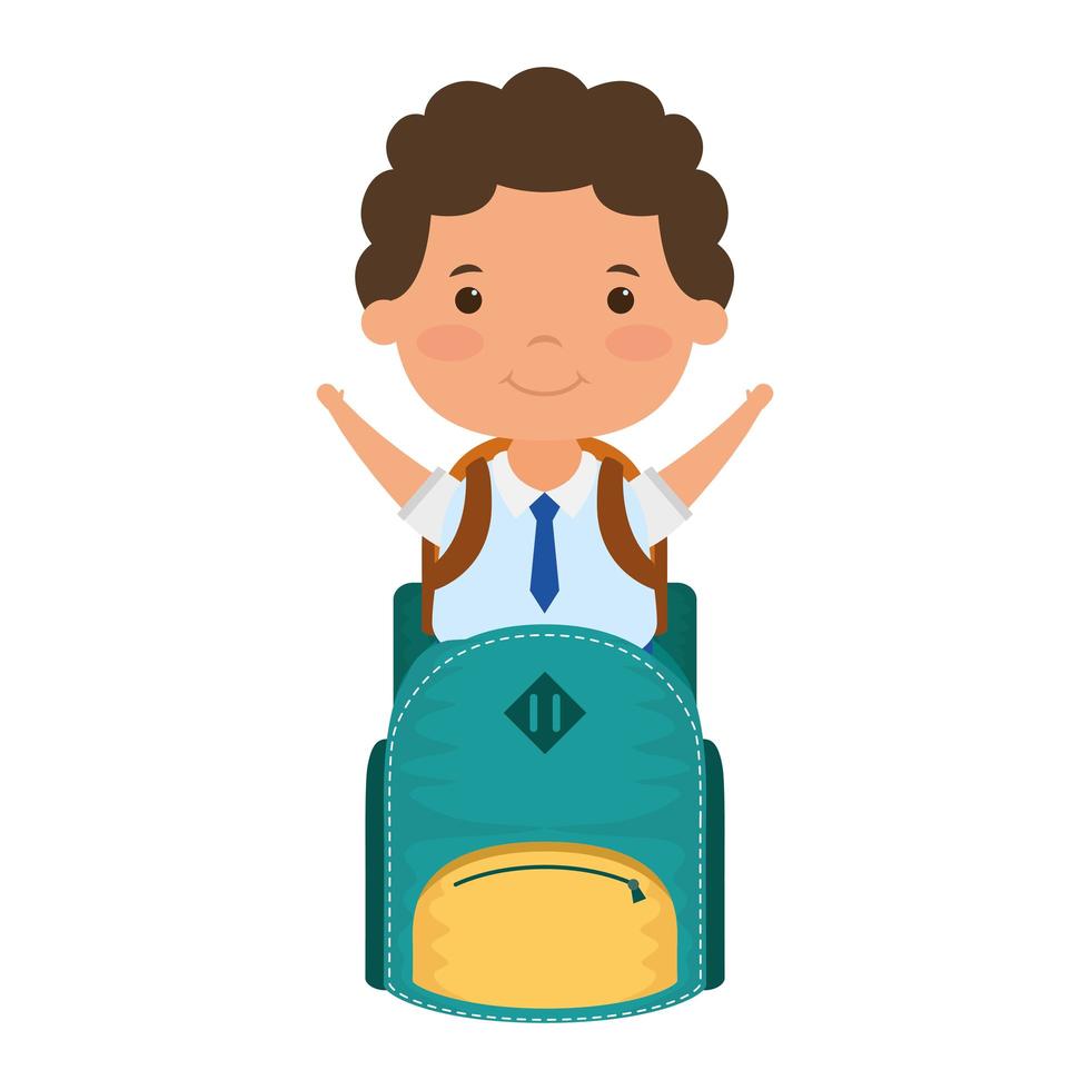 cute little student boy with schoolbag vector