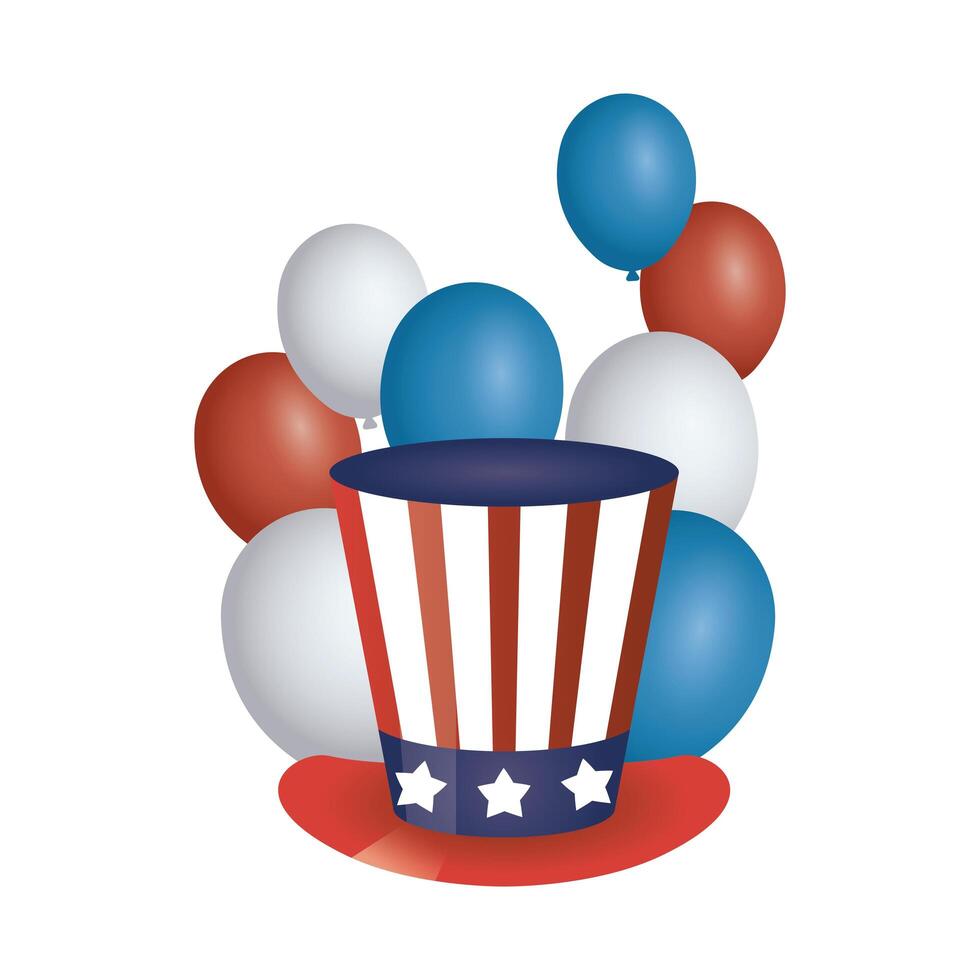 president day hat with usa flag and balloons vector