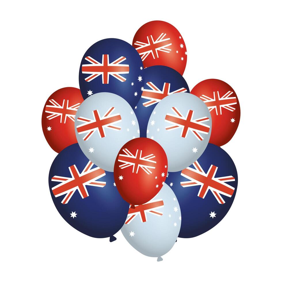 celebración del día de australia con globos y banderas vector