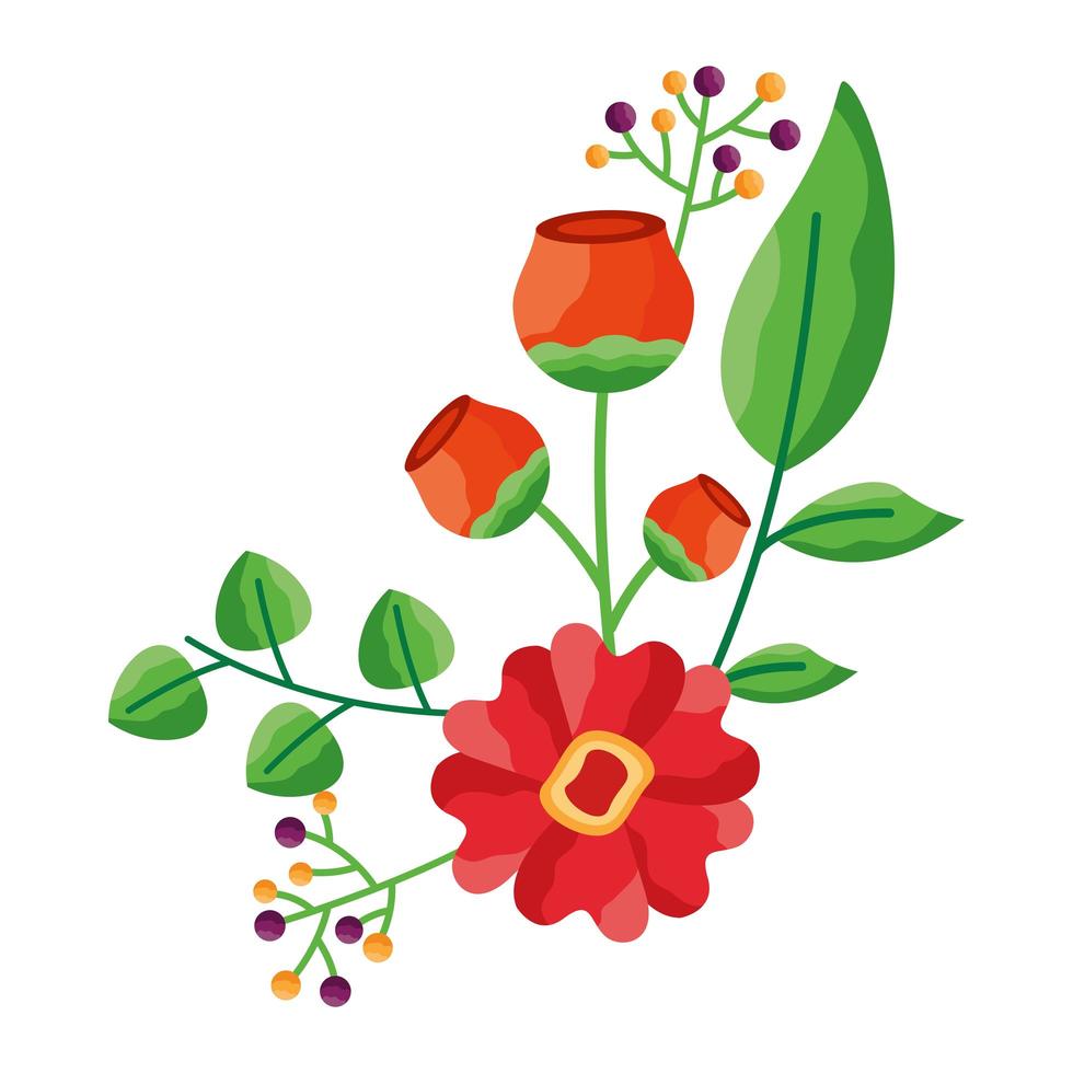 Isolated flowers with leaves ornament design vector