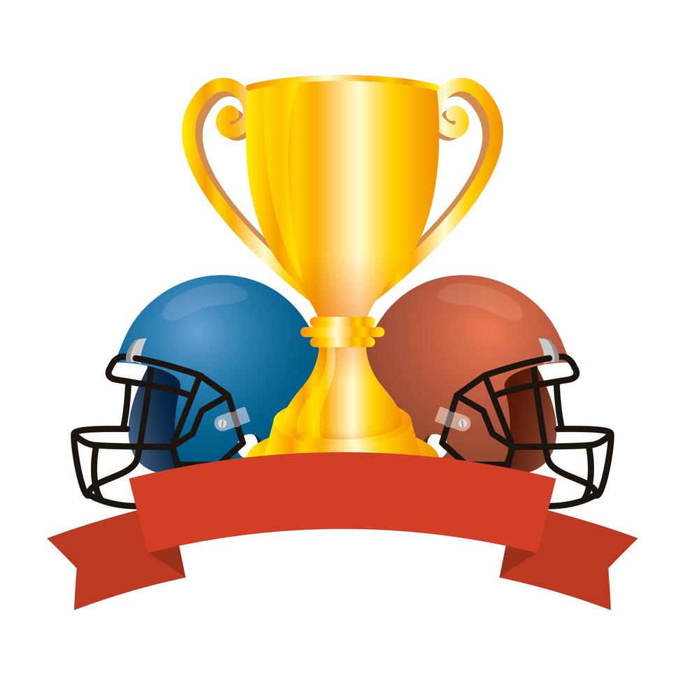 american football sport helmets with trophy cup vector