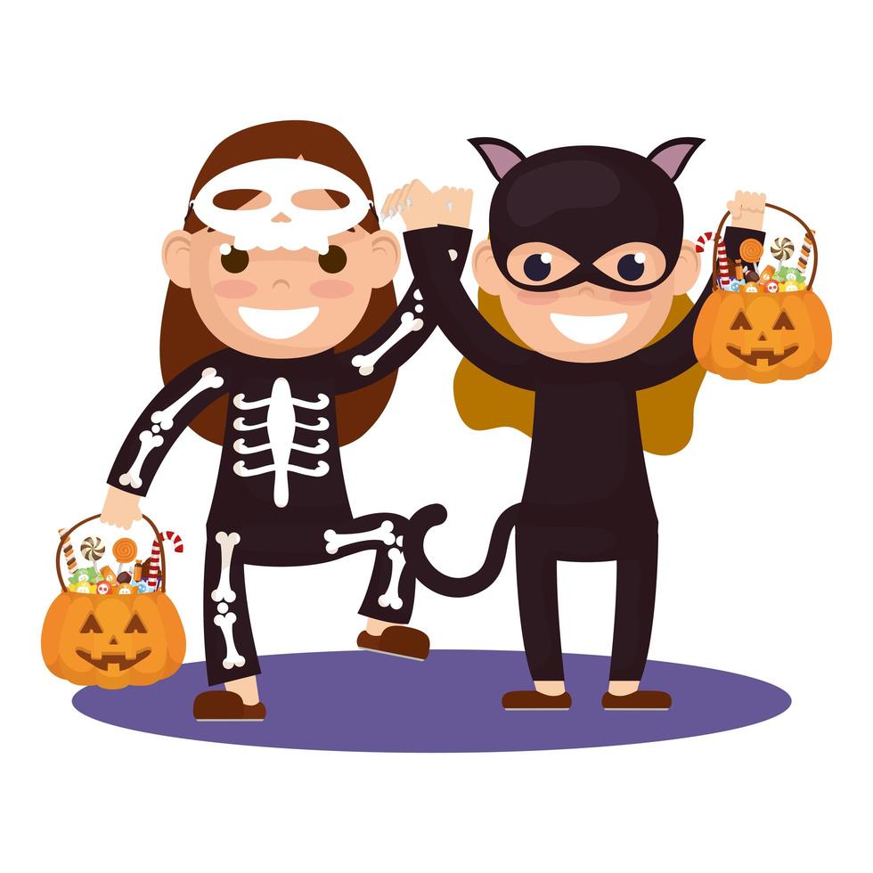 little kids in Halloween costumes vector