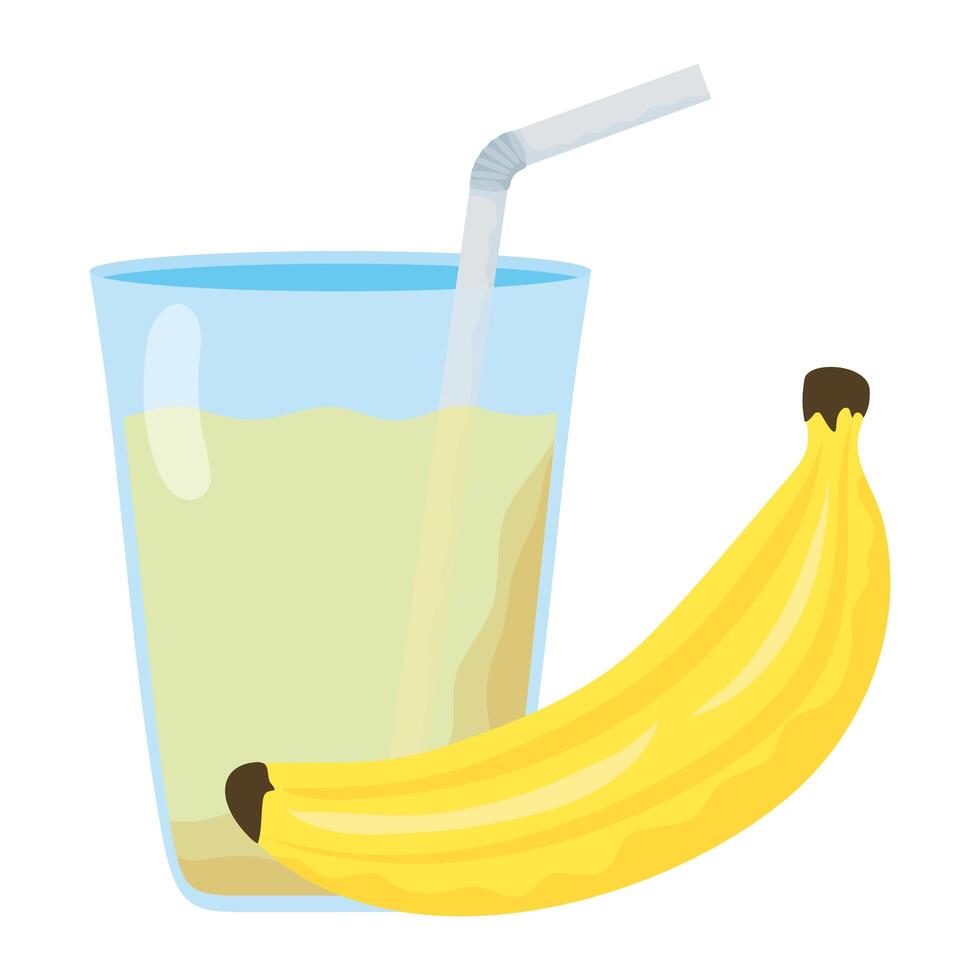 fresh banana fruit with juice in glass vector