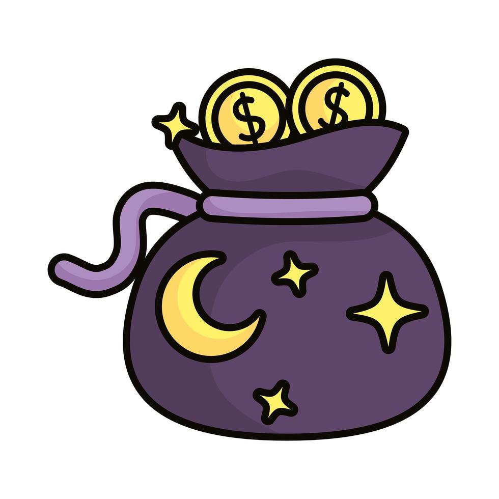 bag with stars and coins magic sorcery vector