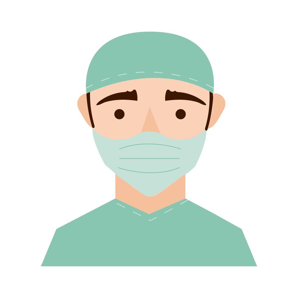 surgeon with face mask character flat style icon vector