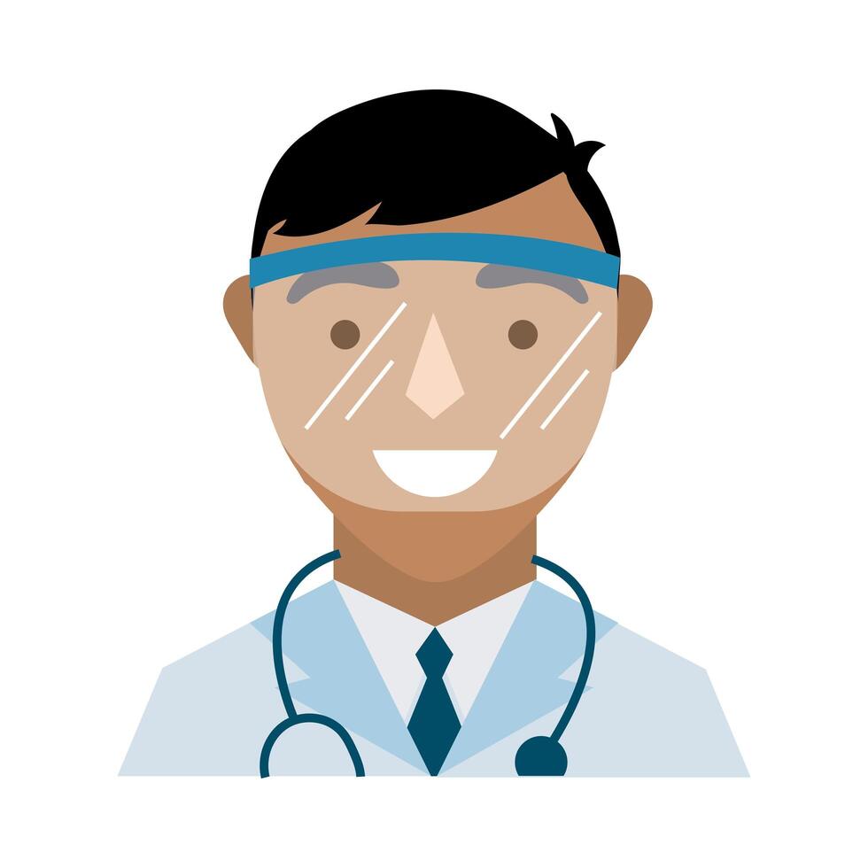 doctor with stethoscope and face glass protection flat style vector