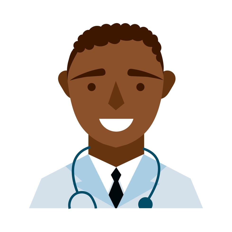 black doctor with stethoscope character flat style vector