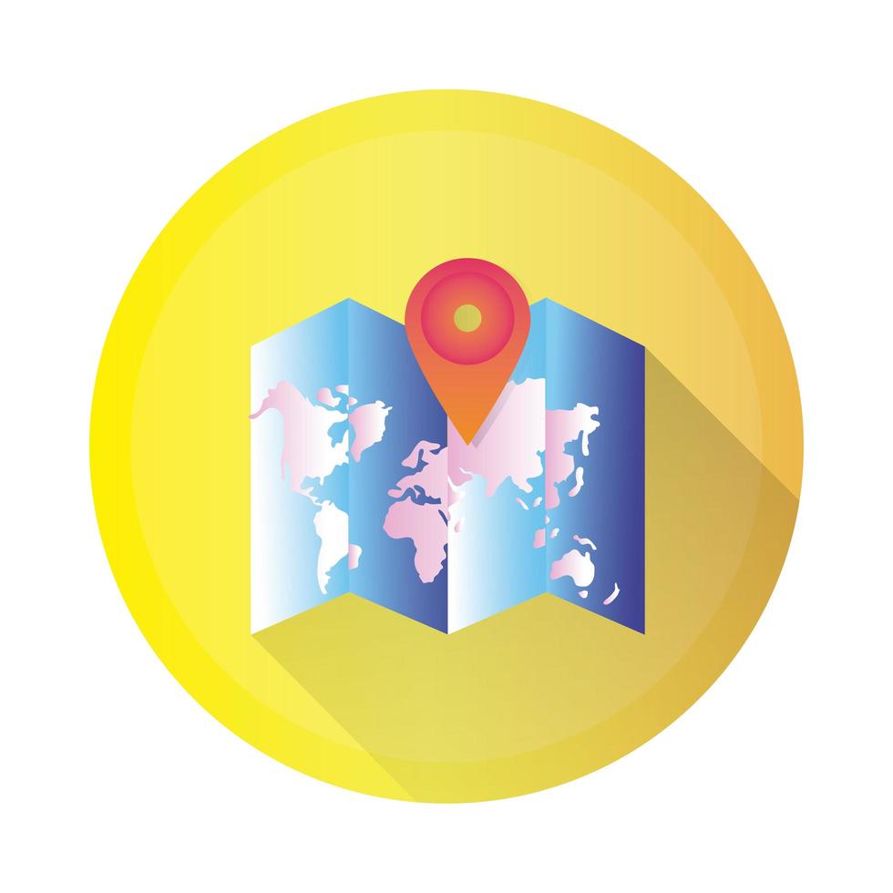 paper map and pin location detailed style icon vector