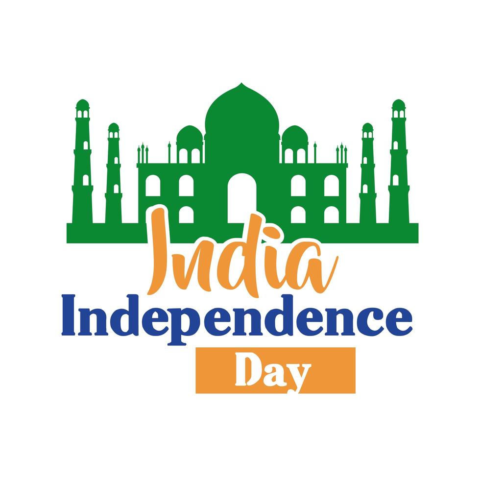celebración del día de la independencia de la india con estilo plano de la mezquita taj mahal vector