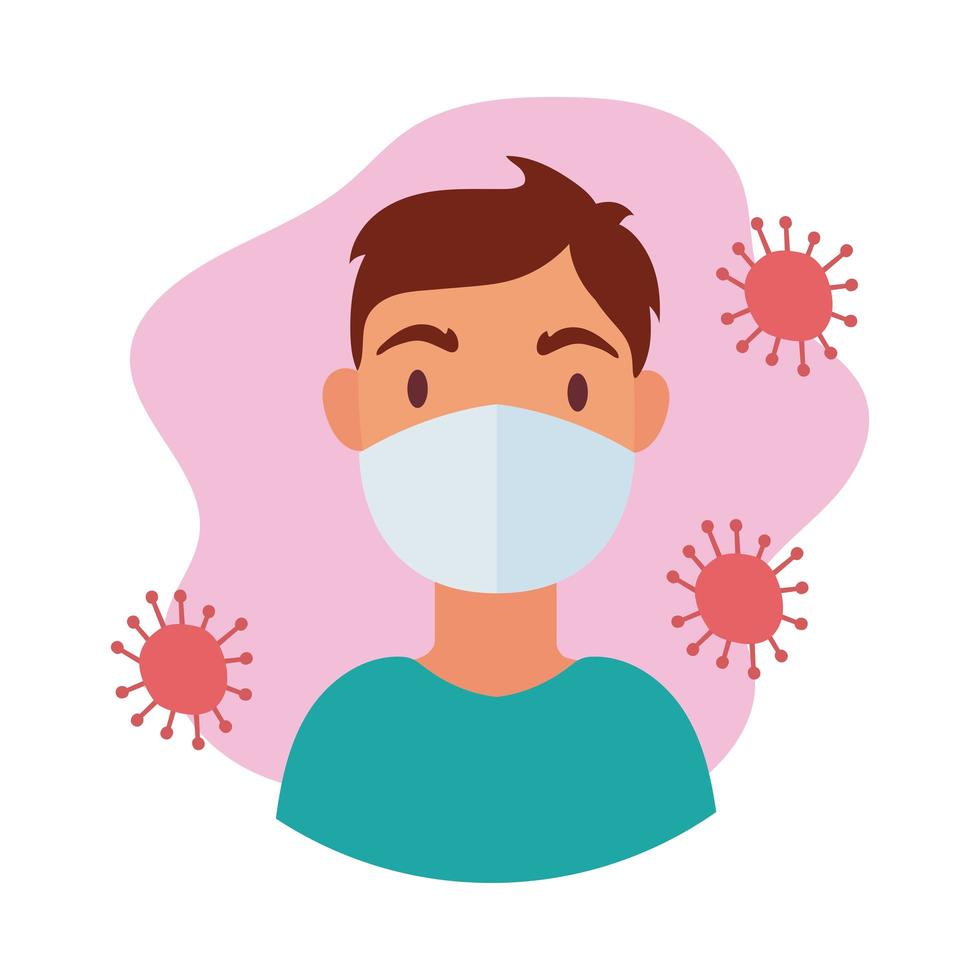 young man wearing medical mask block style vector