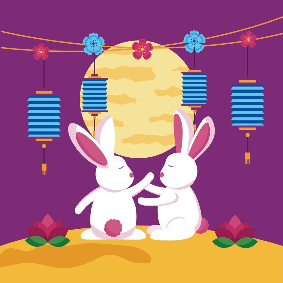 Rabbits of mid autumn festival vector design