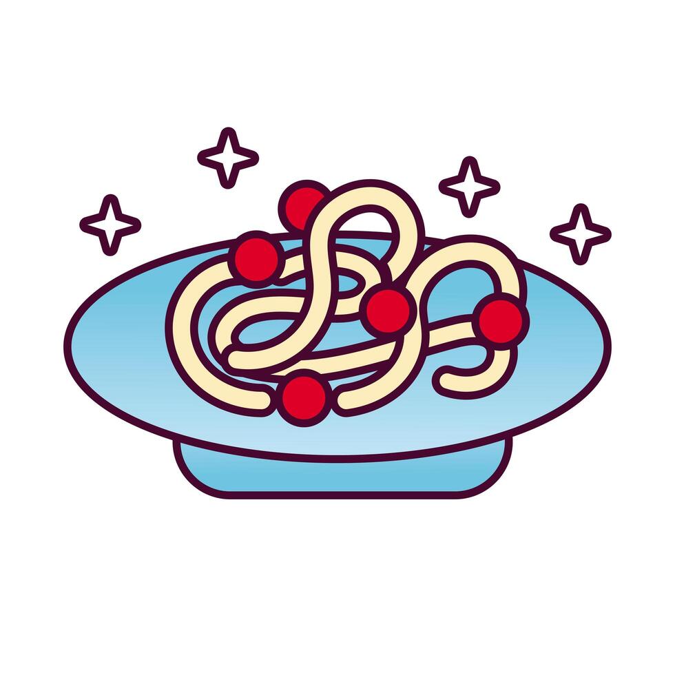 dish utensil with spaghetti detailed style icon vector