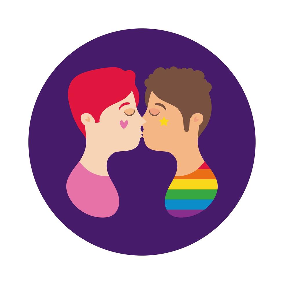 gay men kissing characters block style vector