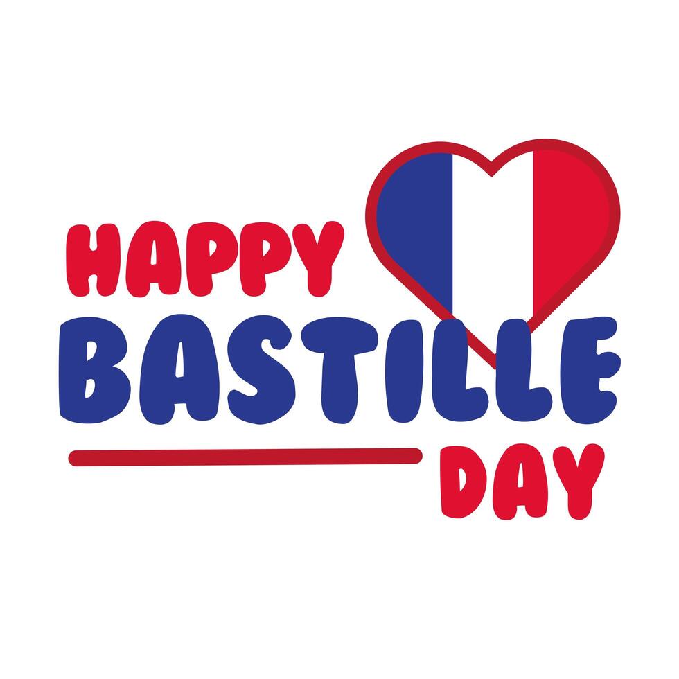 bastille day lettering with heart hand draw style vector