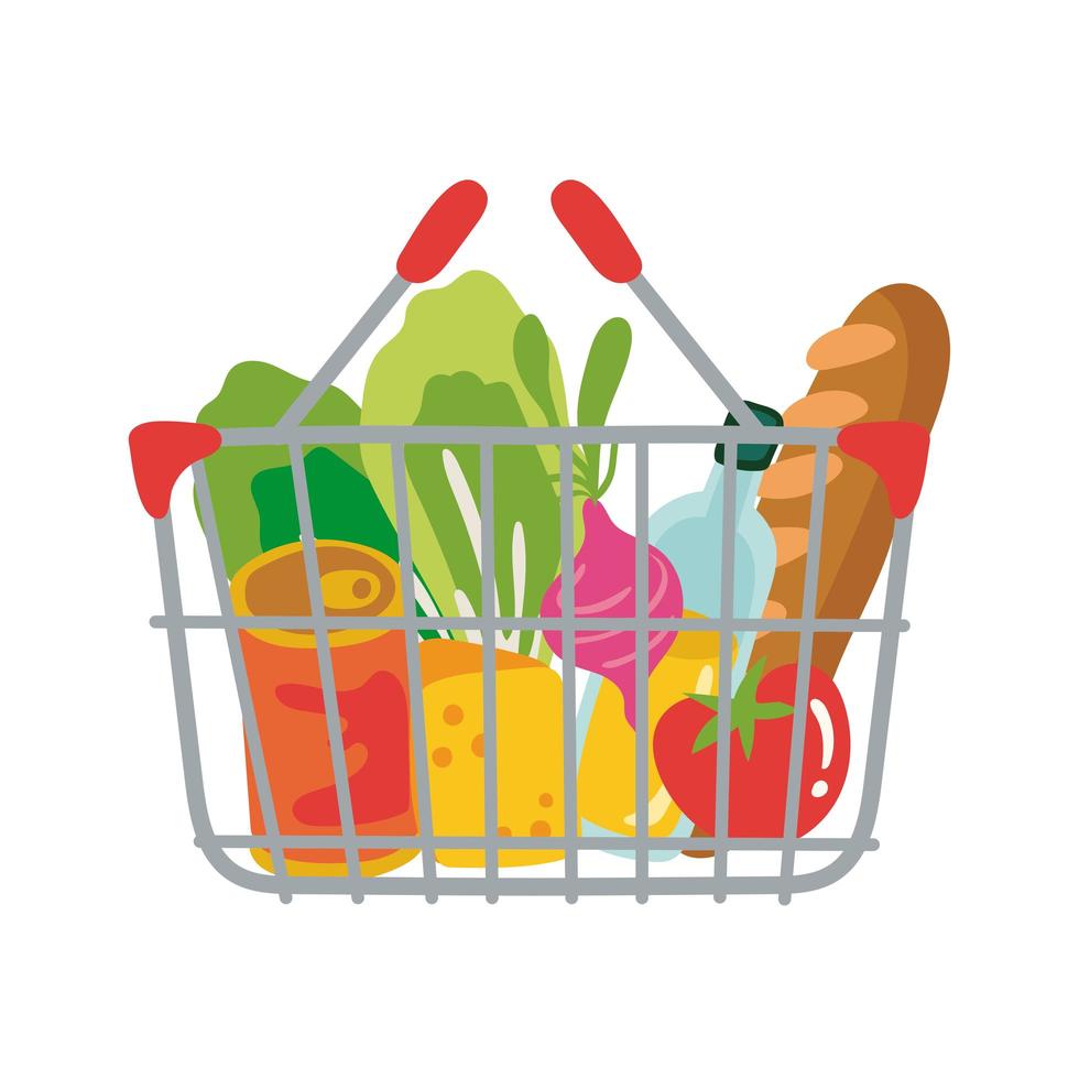 groceries in metallic basket free form style vector