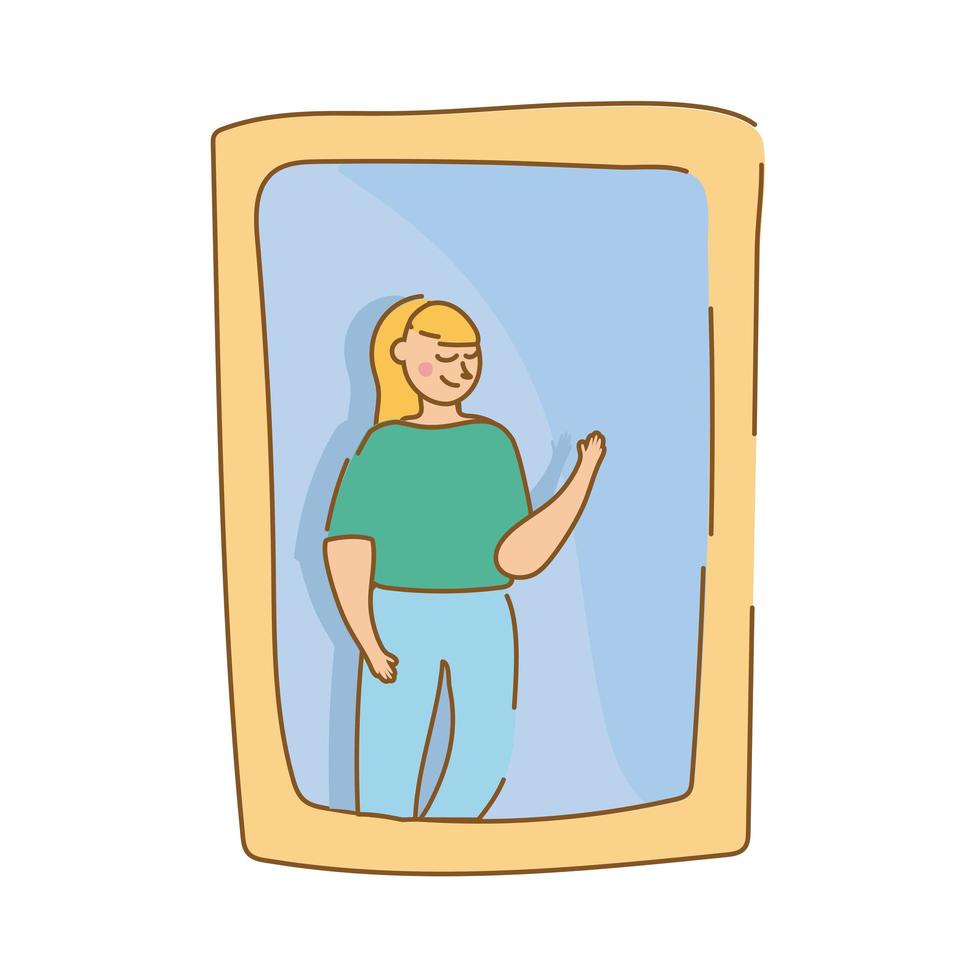 woman in apartment window for quarantine free form style vector