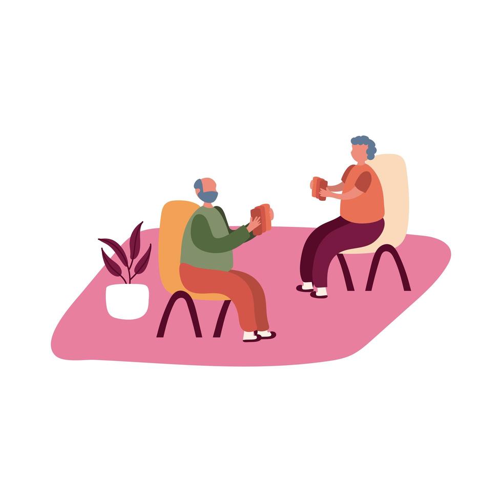 elderly couple reading books in home activity free form style vector