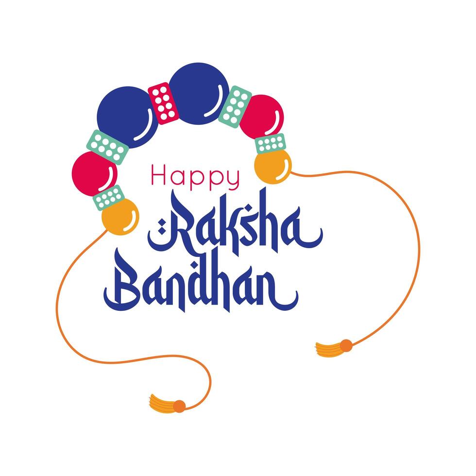 happy raksha bandhan wristband with balls flat style vector