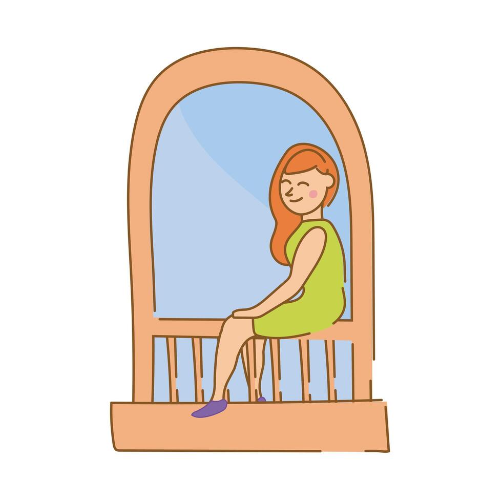 woman seated in apartment window for quarantine free form style vector