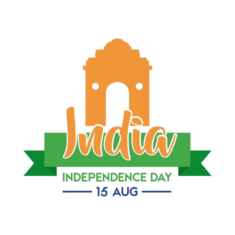 india independence day celebration with mosque arch flat style vector