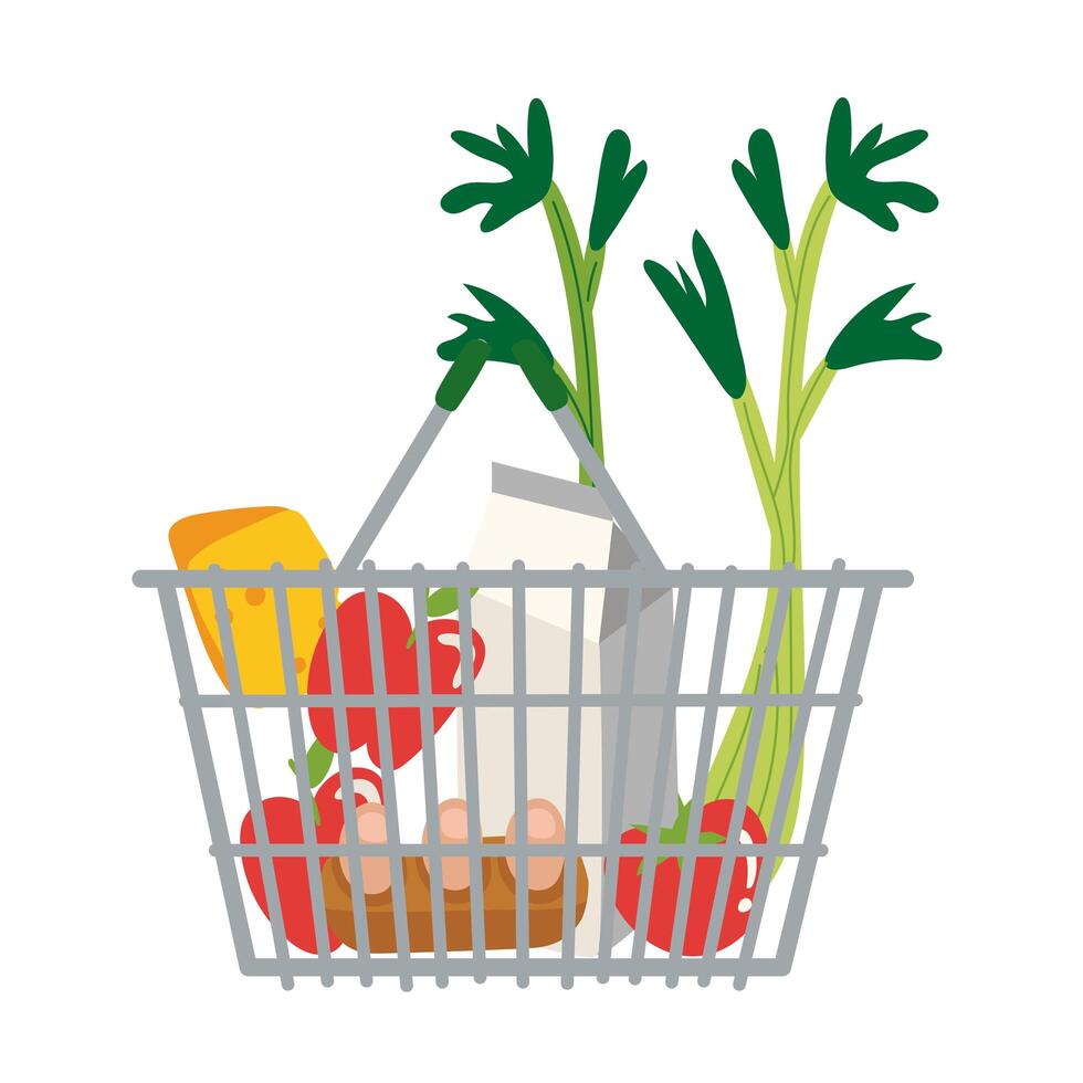 groceries in metallic basket free form style vector
