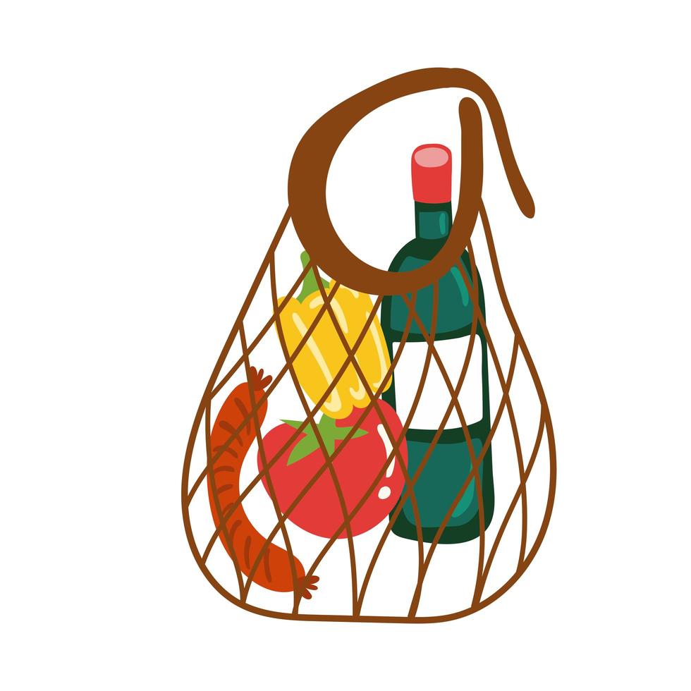 groceries in net bag free form style vector