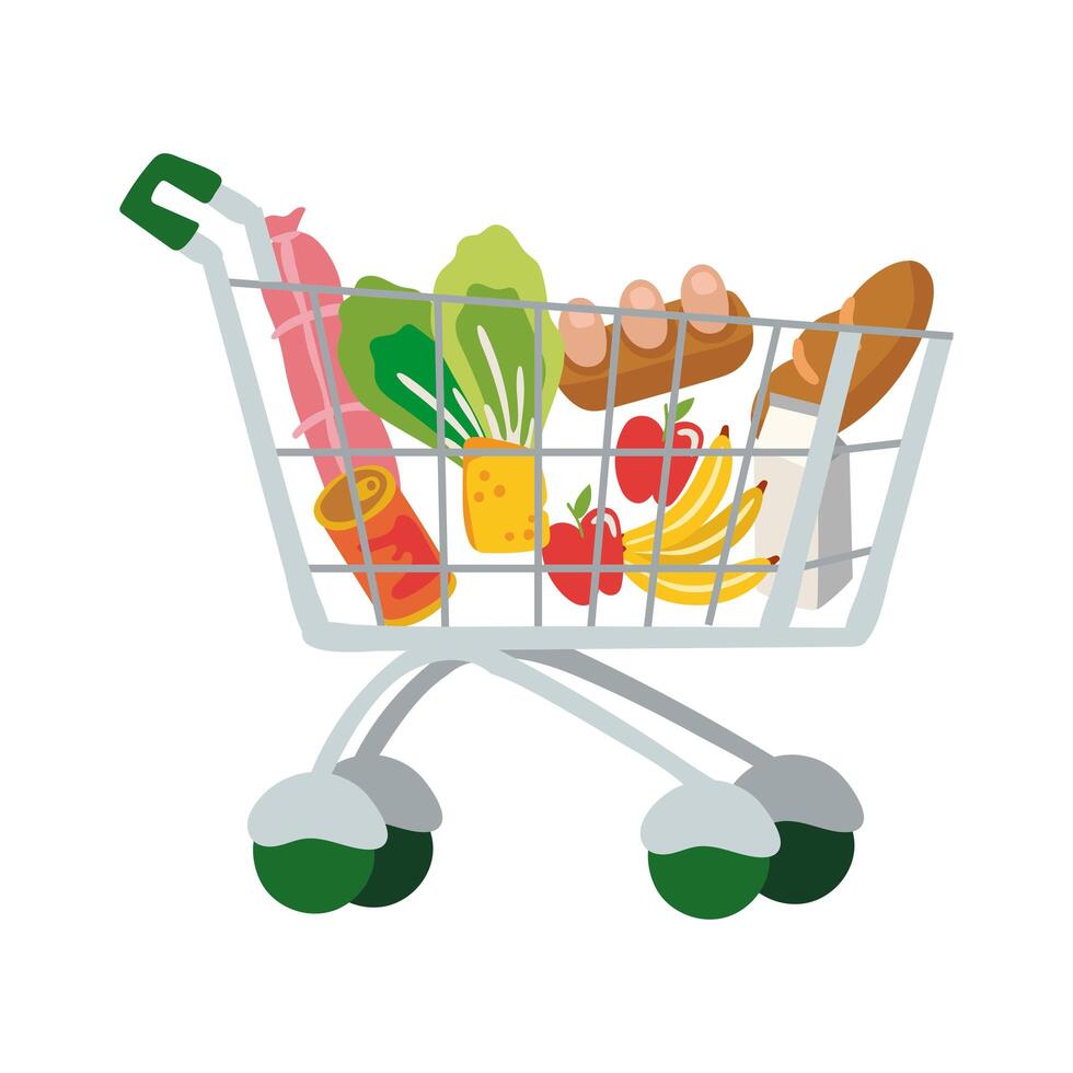 groceries in shopping cart free form style vector