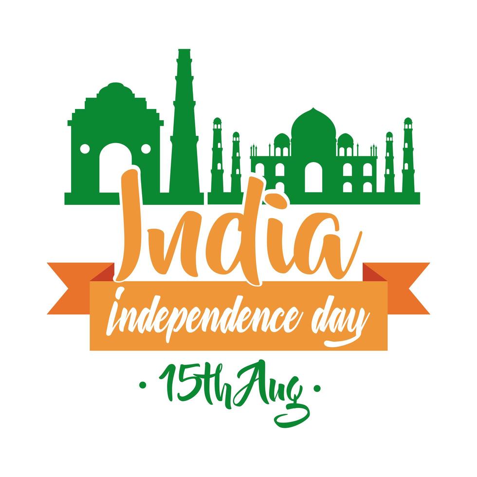 india independence day celebration with taj mahal mosque flat style vector