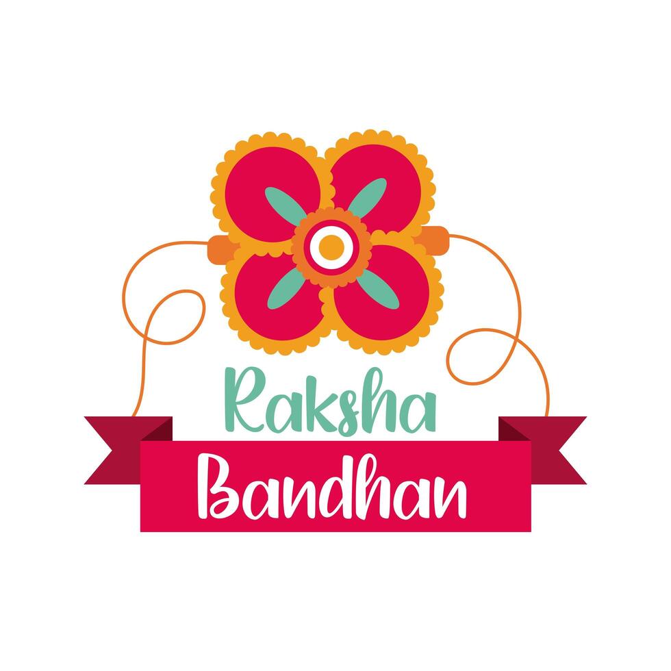 accesorio de pulsera de flor de raksha bandhan feliz y estilo plano de marco de cinta vector