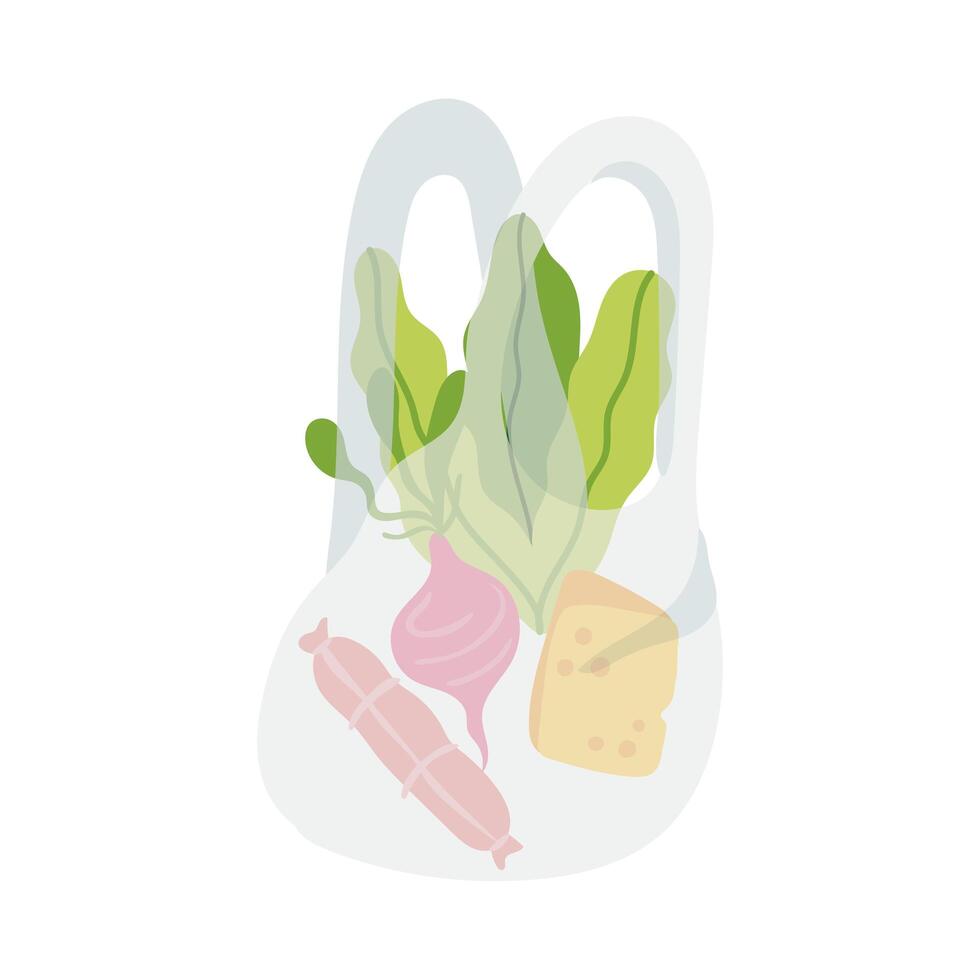 groceries in plastic bag free form style vector