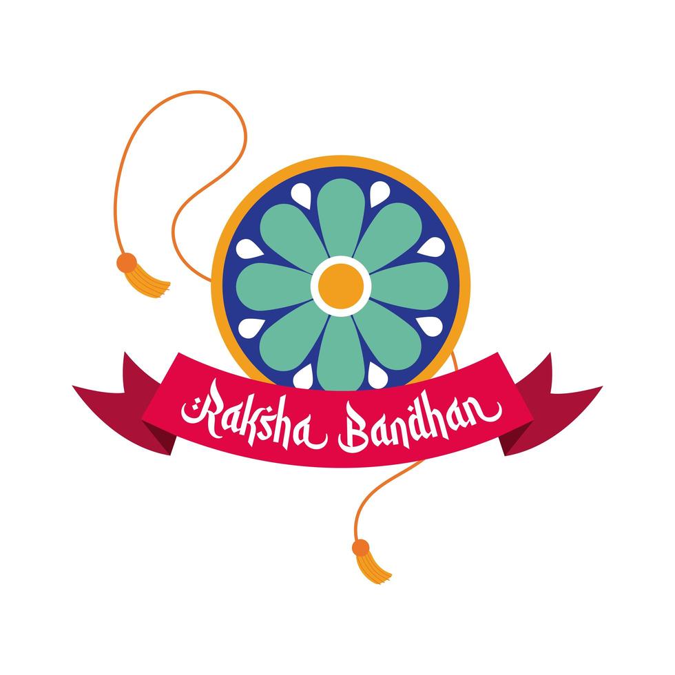 happy raksha bandhan flower wristband accessory and ribbon frame flat style vector