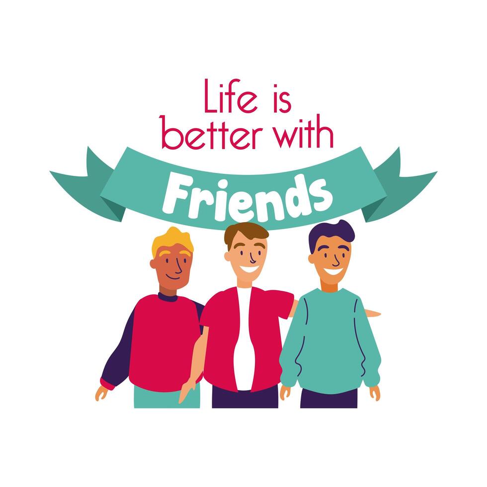 happy friendship day celebration with men group pastel hand draw style vector