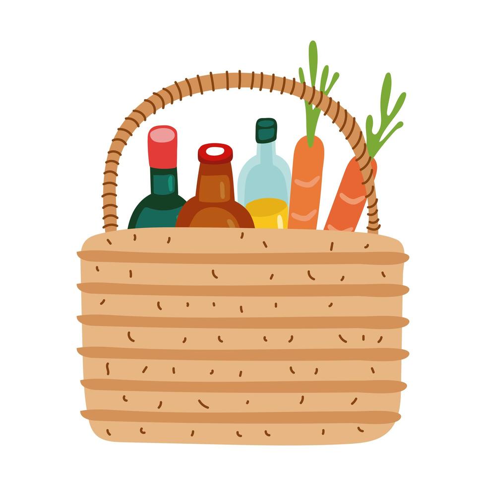 groceries in straw basket free form style vector